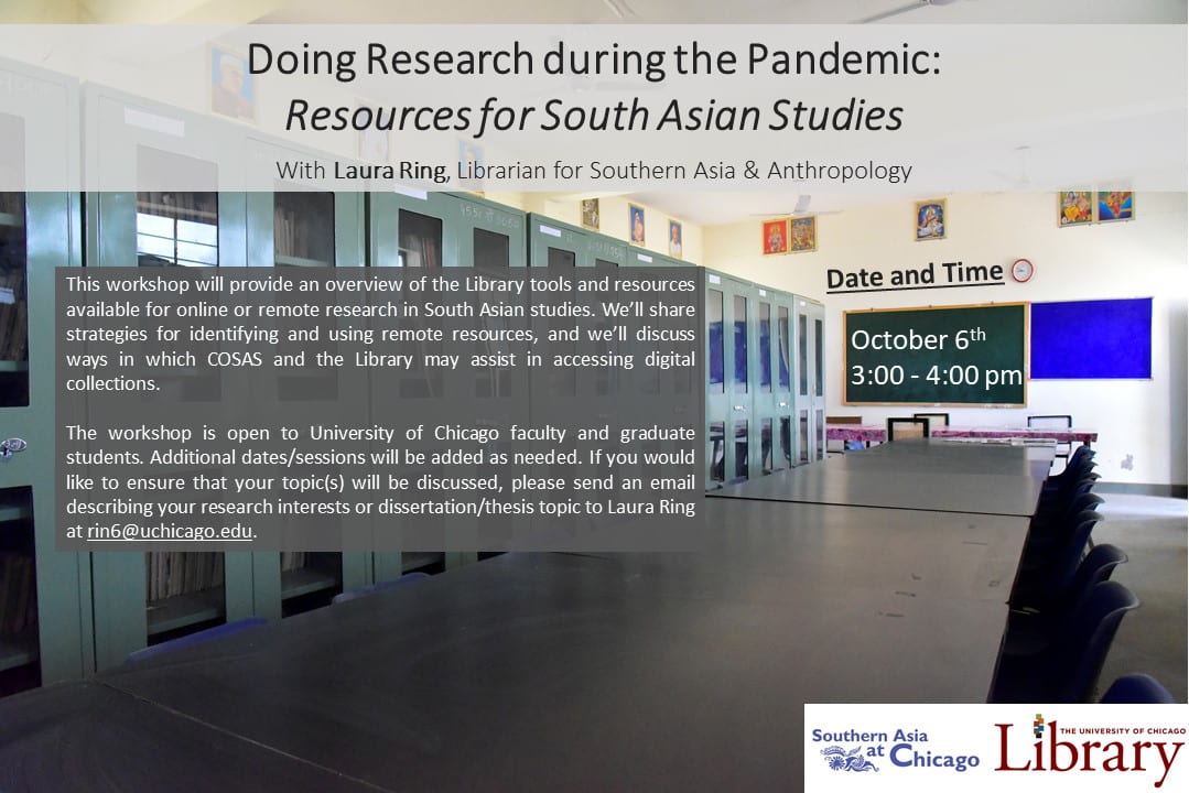 Flyer for Doing Research during the Pandemic: Resources for South Asian Studies